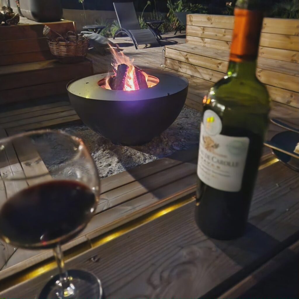 brasero feu apéro vin