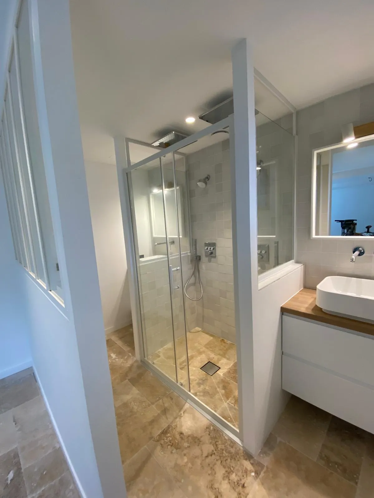 double douche zellige sable double lavabo