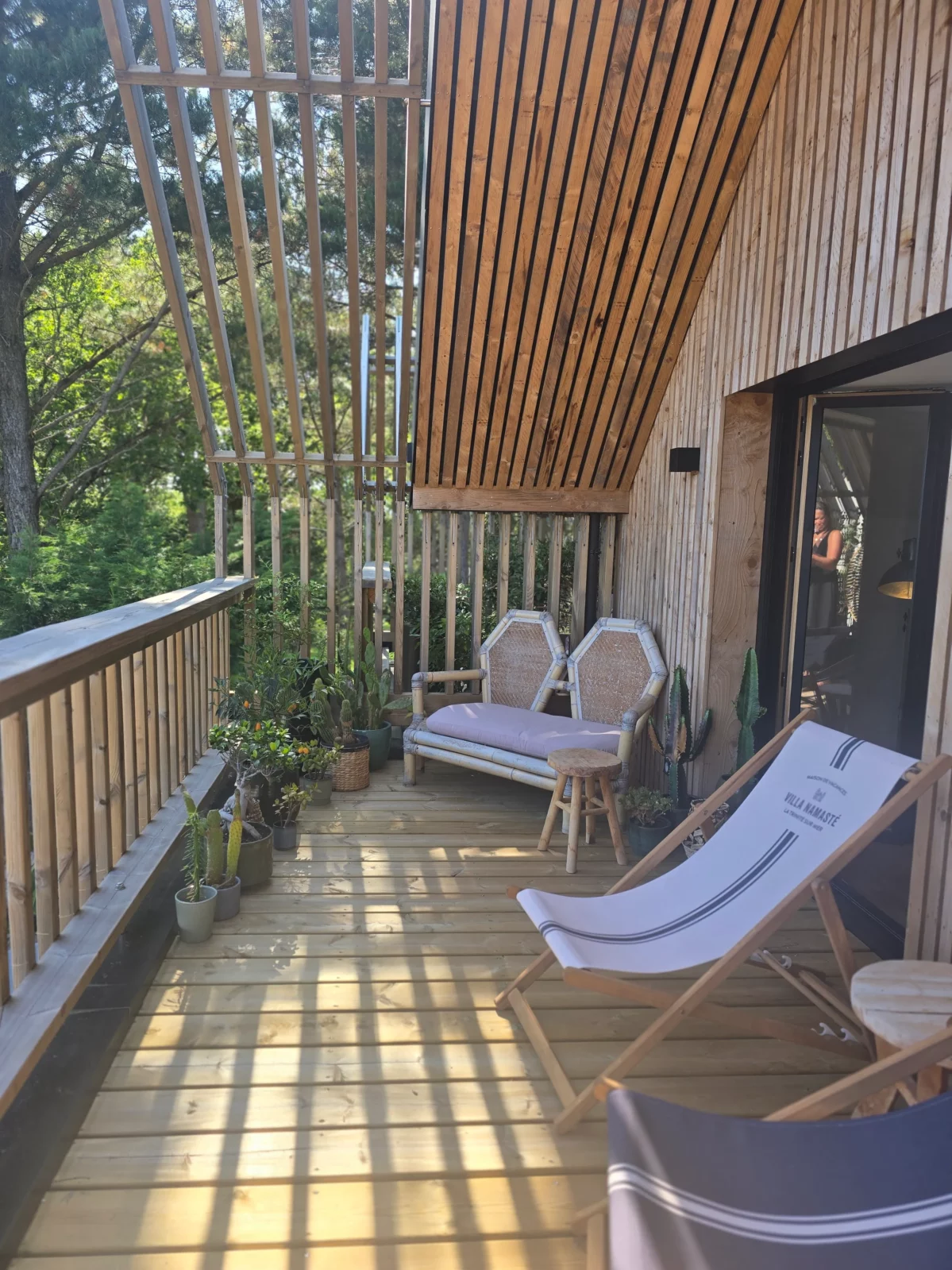 chaise longue parasol soleil plantes terrasse cordyline chambre pergola fauteuil suspendu banc et coussin