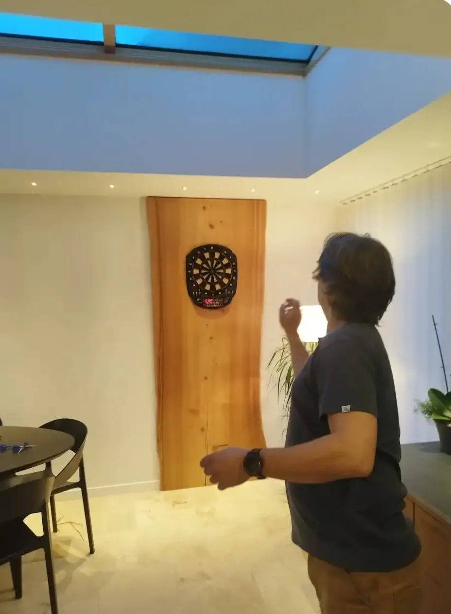 bar apéro apéritif tabouret pompe à bière plantes yucca lampe fléchettes électroniques verrière