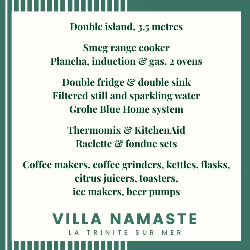 Villa Namaste dining - fully equiped kitchen, Smeg cooker, Thermomix, double island