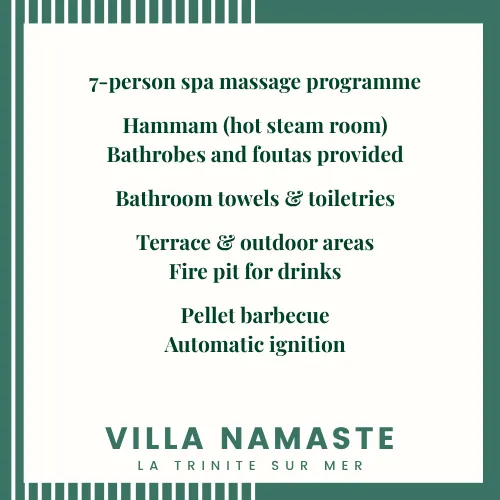 Villa Namaste wellness spa, hammam, terrace barbecue, La Trinité-sur-Mer