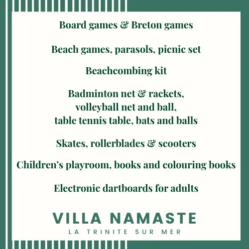 Villa Namaste activities - board games, beach games, badminton, table tennis, children's playroom