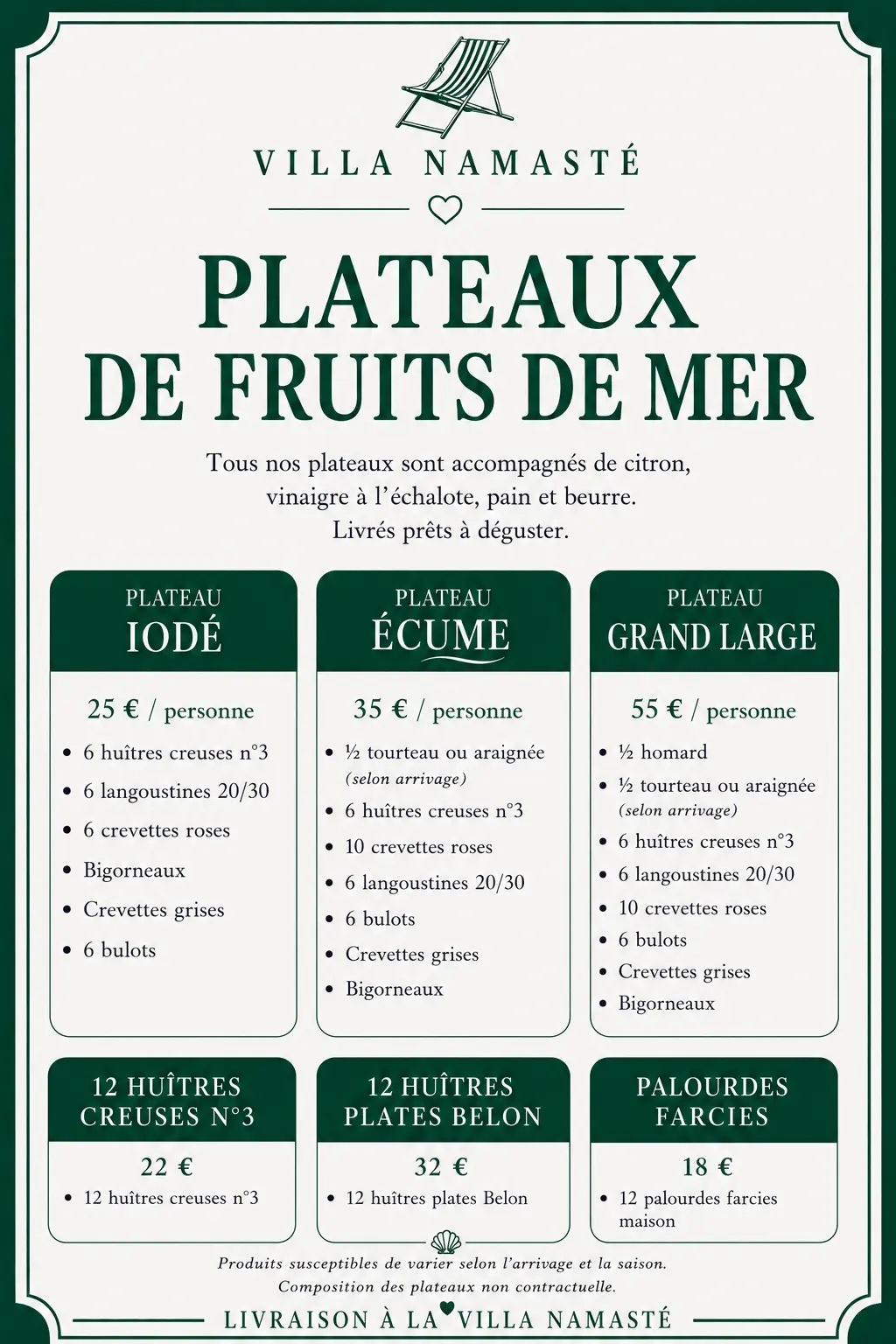 tarif des plateaux de fruits de mer